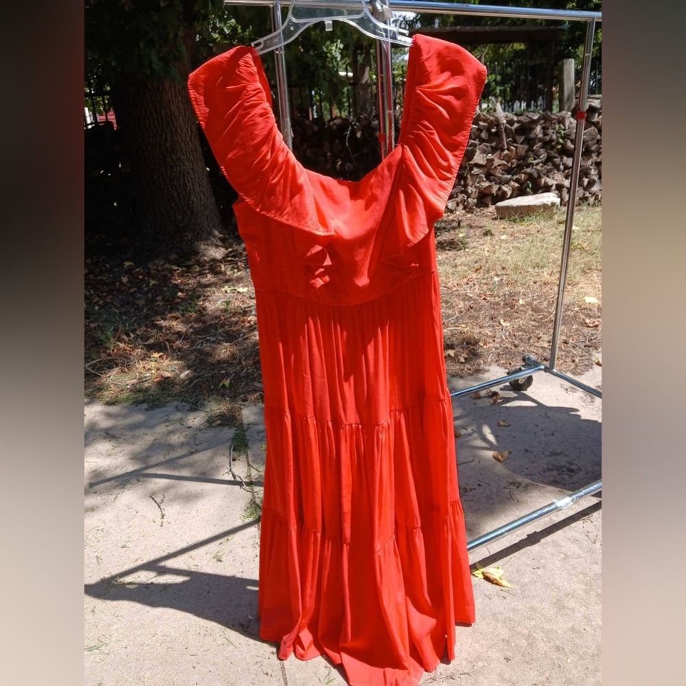 Women's Coral Ruffled Maxi Dress